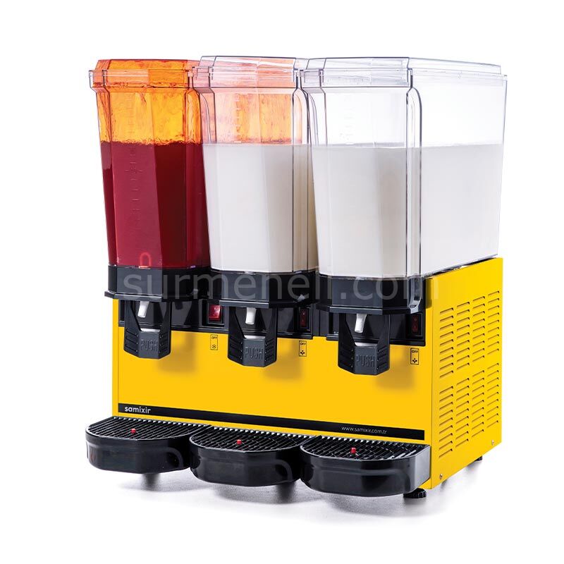 Samixir 60.SMM Triple Klasik Fıskiyeli Karıştırıcılı ve Karıştırıcılı Soğuk İçecek Dispenseri, 20+20+20 L, SARI