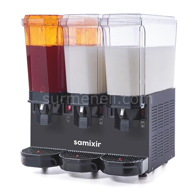 Samixir 60.SMM Triple Klasik Fıskiyeli Karıştırıcılı ve Karıştırıcılı Soğuk İçecek Dispenseri, 20+20+20 L, SİYAH
