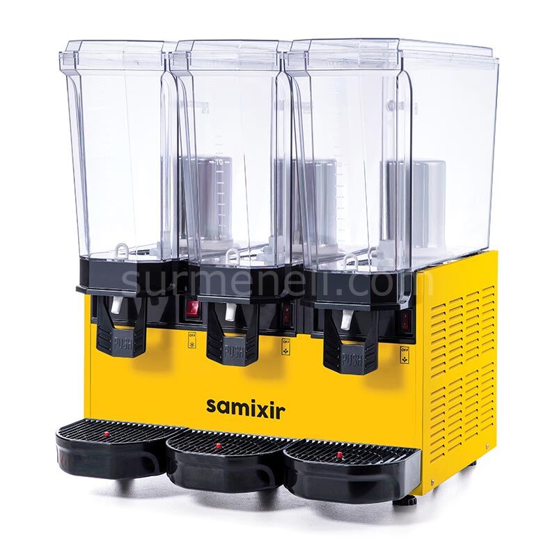 Samixir 60.SSM Triple Klasik Fıskiyeli ve Fıskiyeli Karıştırıcılı Soğuk İçecek Dispenseri, 20+20+20 L, SARI