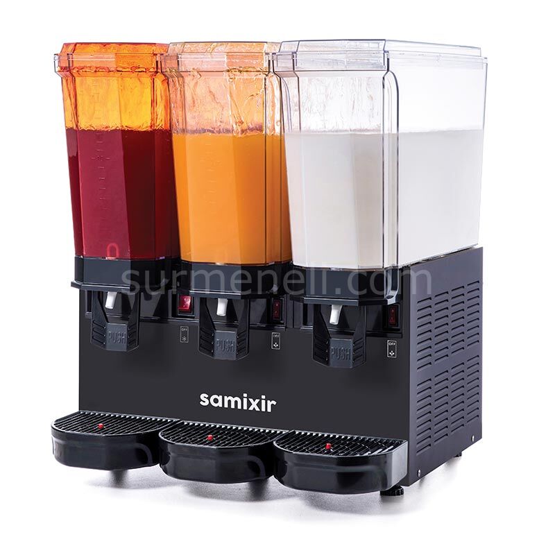 Samixir 60.SSM Triple Klasik Fıskiyeli ve Fıskiyeli Karıştırıcılı Soğuk İçecek Dispenseri, 20+20+20 L, SİYAH