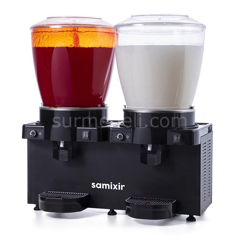 Samixir SM44 Panaromik Analog Twin Soğuk İçecek Dispenseri, 22+22 L, Fıskiyeli ve Karıştırıcılı,