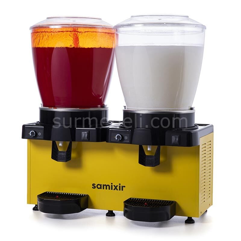 Samixir SM44 Panaromik Analog Twin Soğuk İçecek Dispenseri, 22+22 L, Fıskiyeli ve Karıştırıcılı, SARI