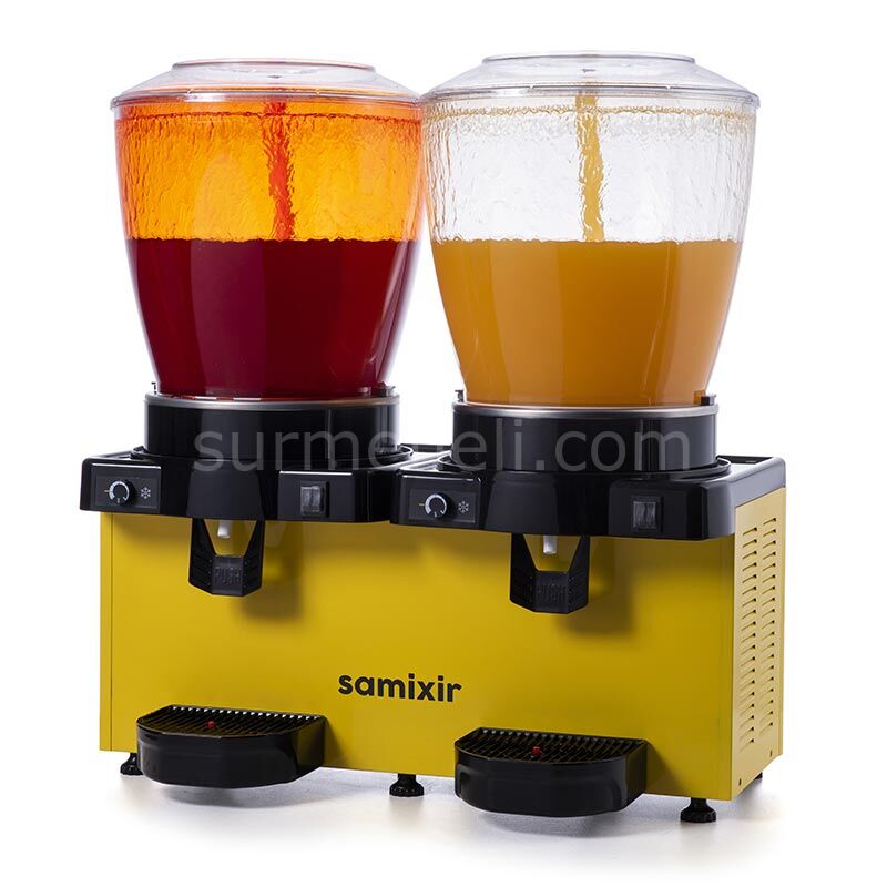 Samixir SS44 Panaromik Analog Twin Soğuk İçecek Dispenseri, 22+22 L Fıskiyeli, SARI