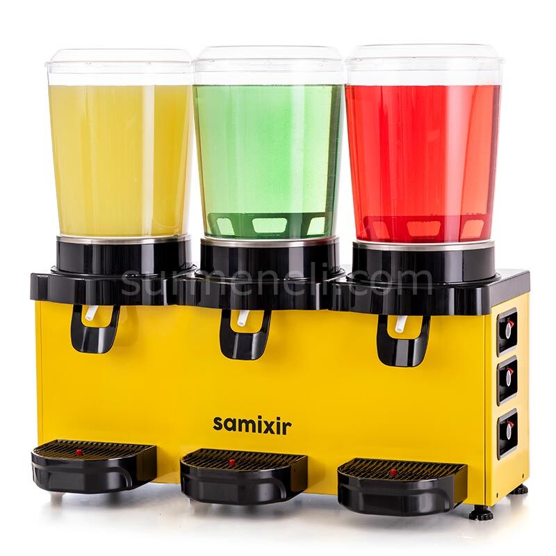 Samixir MMM30 Panaromik Triple Soğuk İçecek Dispenseri, 10 L+10 L+10 L, SARI