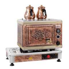 Ateşe Bakır Silver Otomatik - Gazlı Elektrikli - 2 Demlikli Çay Kazanı