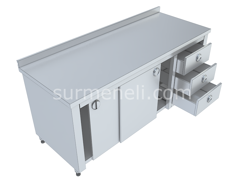 Dolaplı, Blok Çekmeceli Taban Raflı Çalışma Tezgahları 60'lık 304 KALİTE PASLANMAZ
