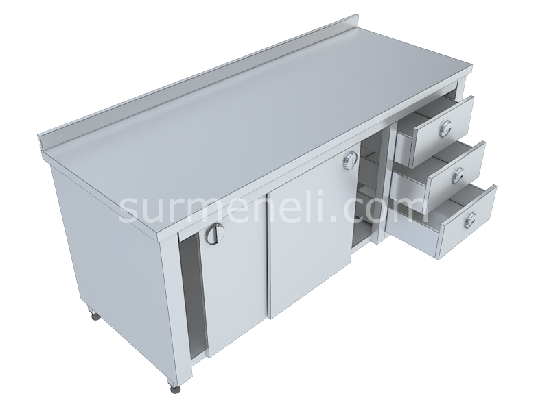 Dolaplı, Blok Çekmeceli Taban Raflı Çalışma Tezgahları 60'lık 304 KALİTE PASLANMAZ