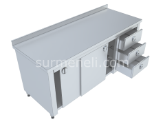 Dolaplı, Blok Çekmeceli Taban Raflı Çalışma Tezgahları 60'lık 430 KALİTE PASLANMAZ