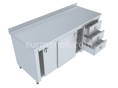 Dolaplı, Blok Çekmeceli Taban Raflı Çalışma Tezgahları 70'lik 430 KALİTE PASLANMAZ