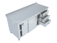 Dolaplı, Blok Çekmeceli Taban ve Ara Raflı Çalışma Tezgahları 60'lık 304 KALİTE PASLANMAZ