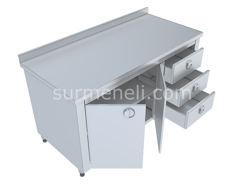 Dolaplı, Blok Çekmeceli Taban ve Ara Raflı Çalışma Tezgahları 60'lık 430 KALİTE PASLANMAZ