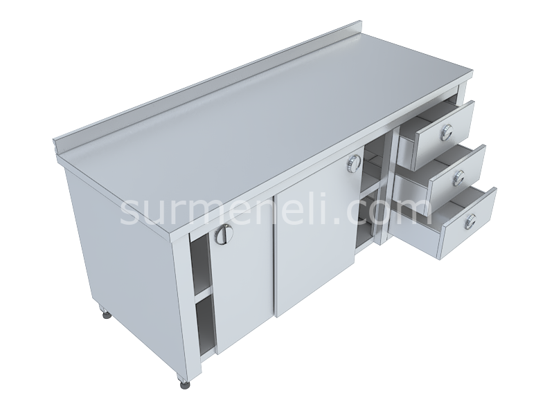 Dolaplı, Blok Çekmeceli Taban ve Ara Raflı Çalışma Tezgahları 70'lik 304 KALİTE PASLANMAZ