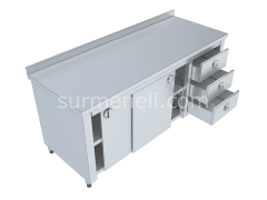 Dolaplı, Blok Çekmeceli Taban ve Ara Raflı Çalışma Tezgahları 70'lik 304 KALİTE PASLANMAZ