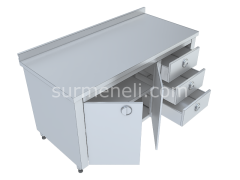 Dolaplı, Blok Çekmeceli Taban ve Ara Raflı Çalışma Tezgahları 70'lik 304 KALİTE PASLANMAZ