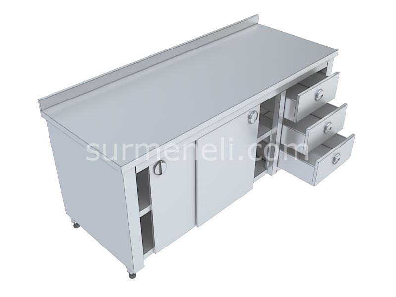 Dolaplı, Blok Çekmeceli Taban ve Ara Raflı Çalışma Tezgahları 70'lik 430 KALİTE PASLANMAZ