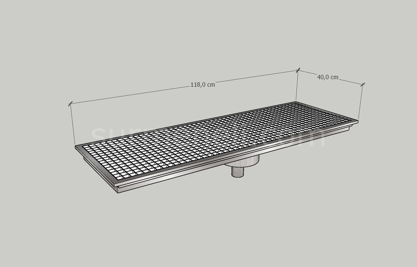 40x118 - Yer Gideri Paslanmaz Ortadan Sifonlu Alttan Çıkışlı