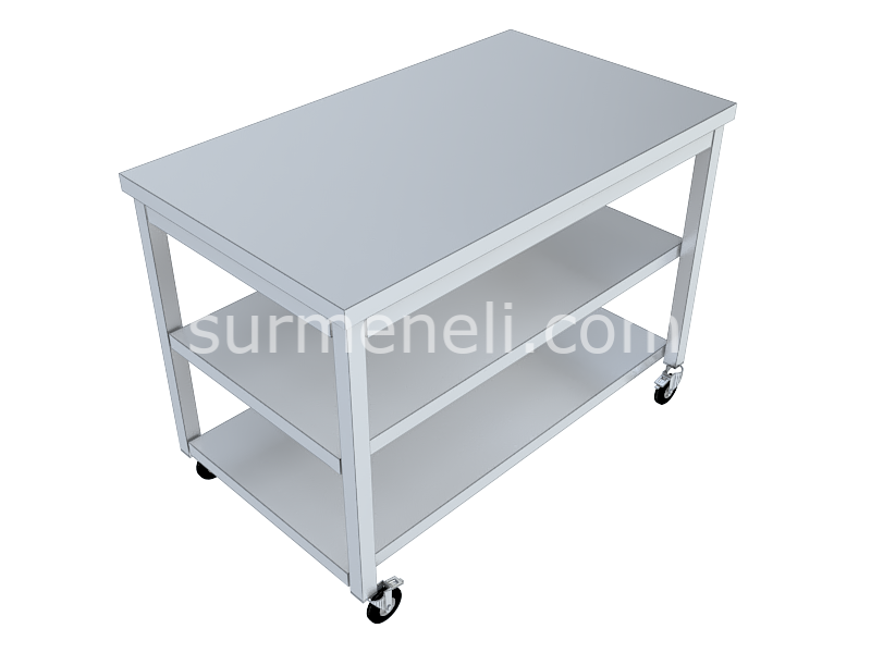 Hareketli Çalışma Tezgahları Taban ve Ara Raflı 70'lik 304 KALİTE PASLANMAZ