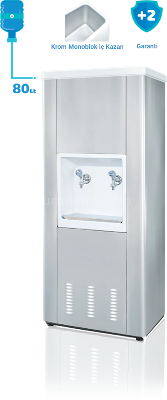 EMK 80 lt. Paslanmaz Çelik Endüstriyel Su Sebili (Krom Monoblok İç Kazan) 2 Musluklu