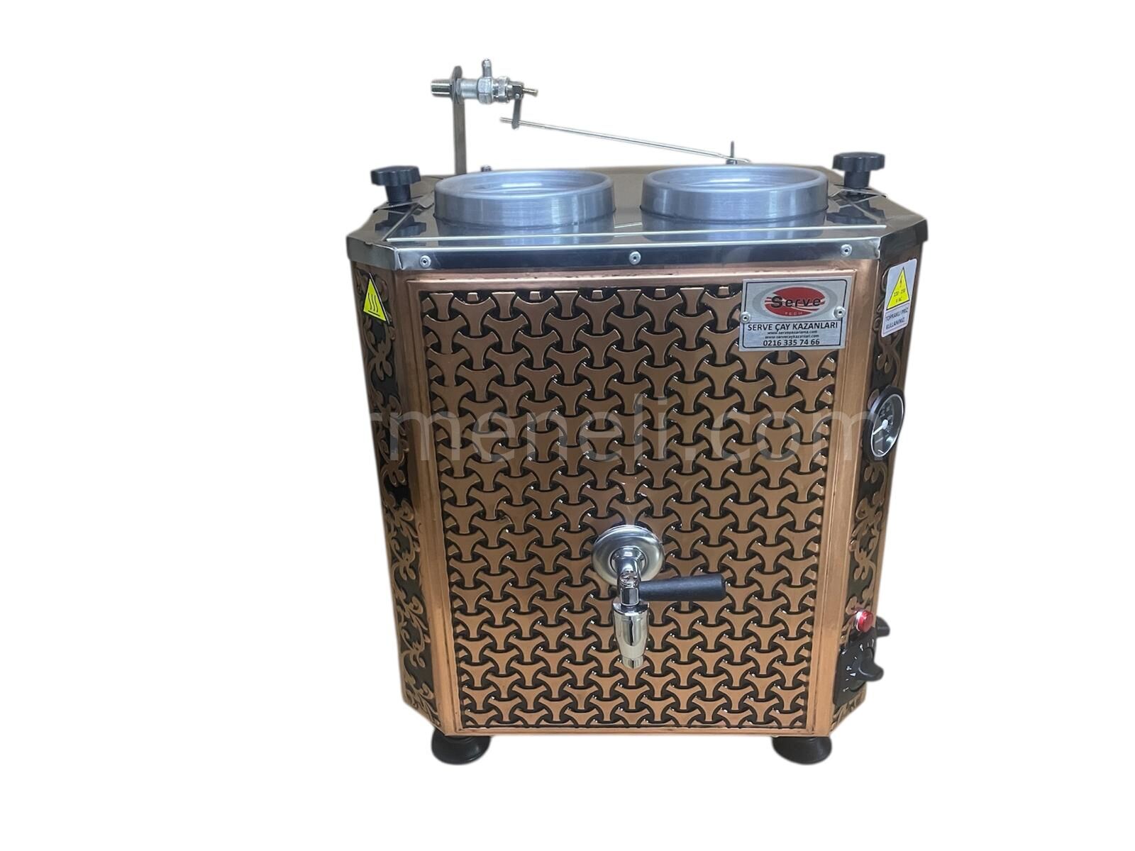 Serve Çayland Çay Kazanı Otomatik Bakır Elektrikli 2 Demlikli ( İçi Krom )