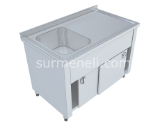 Dolaplı Taban Raflı Tek Evyeli Çalışma Tezgahları 60'lık 304 KALİTE PASLANMAZ