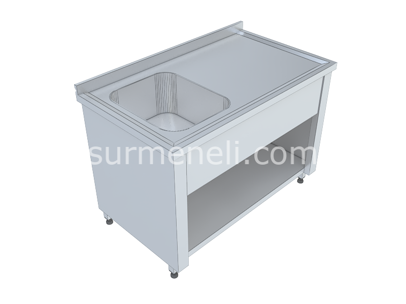 Üç Tarafı Kapalı Taban Raflı Tek Evyeli Çalışma Tezgahları 70'lik 304 KALİTE PASLANMAZ