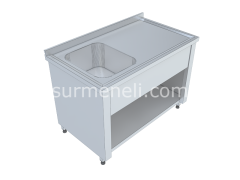 Üç Tarafı Kapalı Taban Raflı Tek Evyeli Çalışma Tezgahları 60'lık 304 KALİTE PASLANMAZ