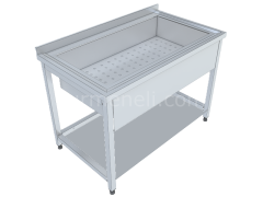 Sebze Yıkama Tezgahı Taban Raflı 60'lık 304 KALİTE PASLANMAZ