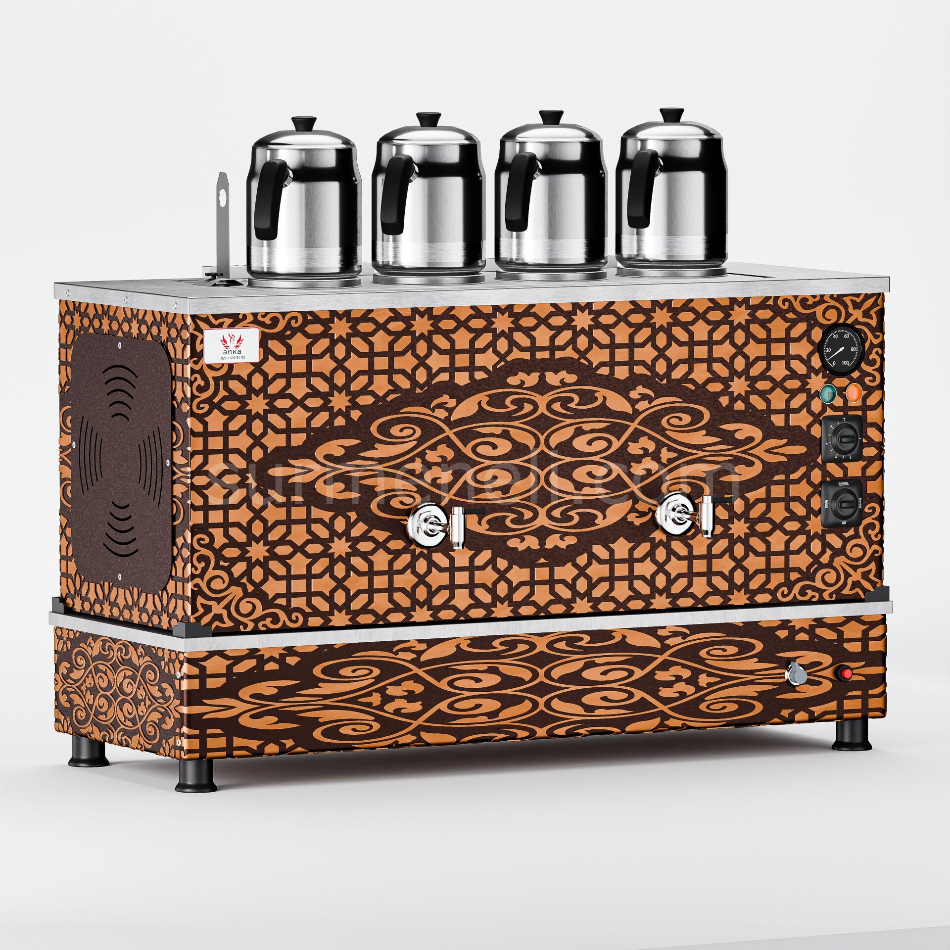 Anka Bakır Pro Compact Hibrit Çay Makinesi / Kompakt Tasarım, Profesyonel Kullanım, Çift Enerji Esnekliği (APKO4)