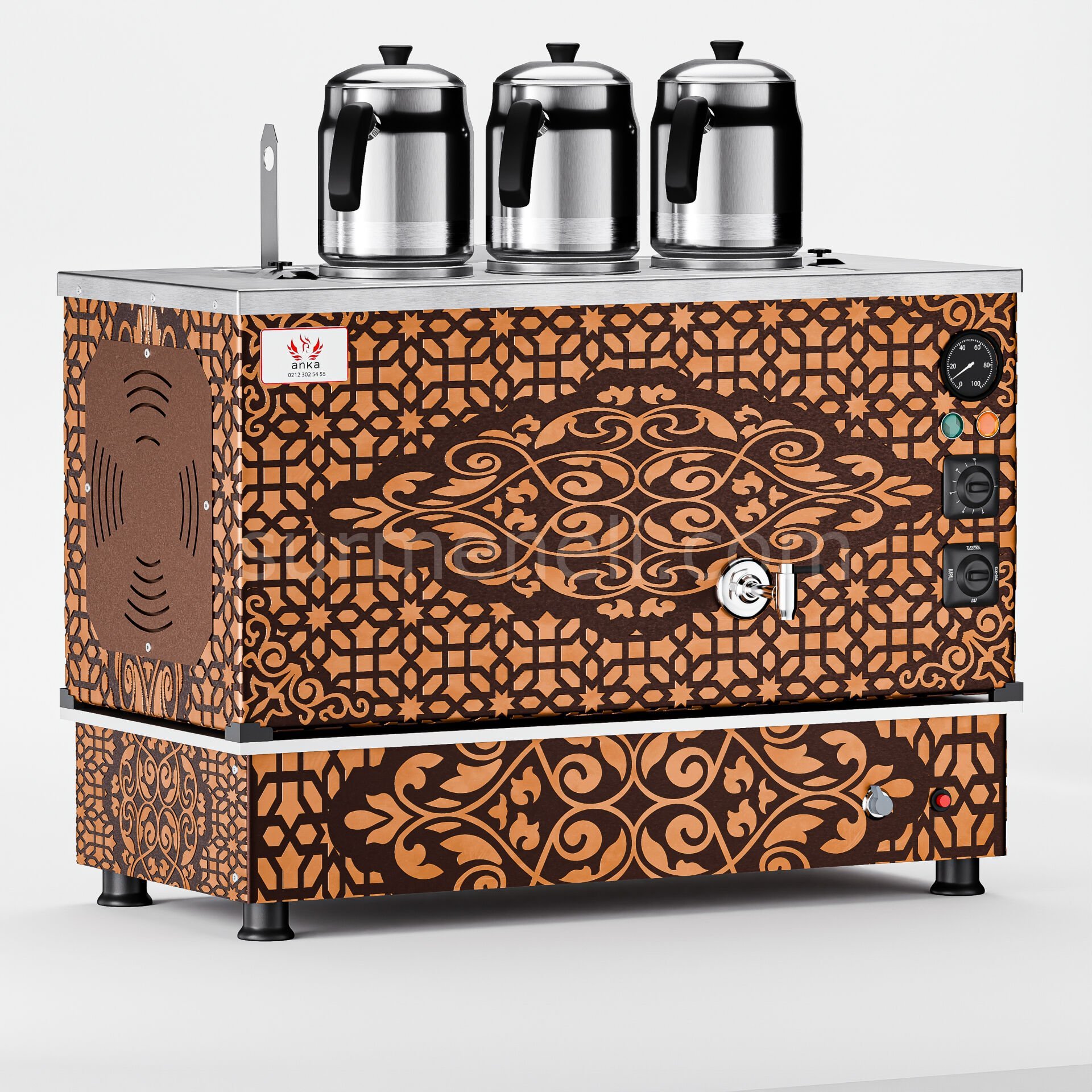 Anka Bakır Pro Compact Hibrit Çay Makinesi / Kompakt Tasarım, Profesyonel Kullanım, Çift Enerji Esnekliği (APKO3)