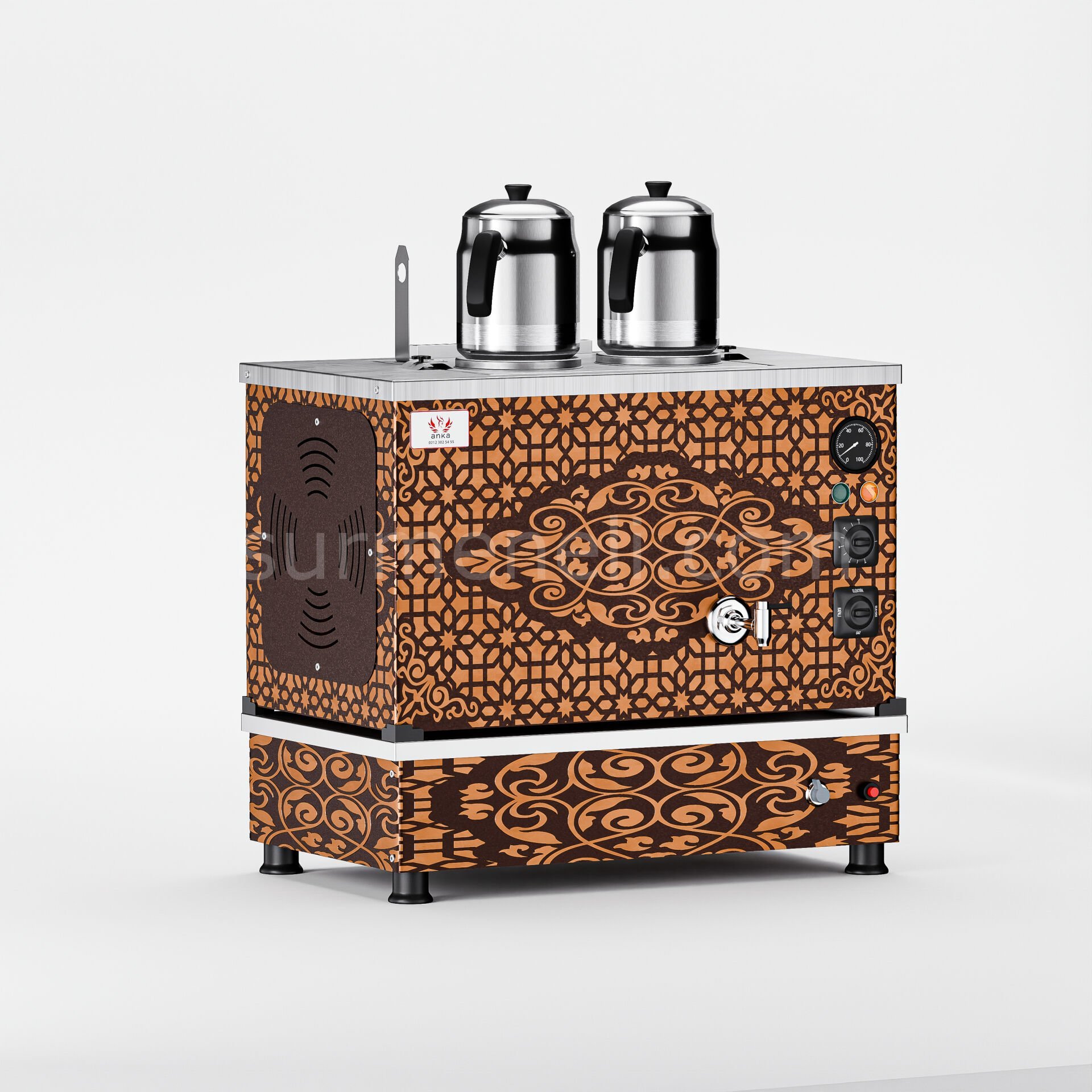 Anka Bakır Pro Compact Hibrit Çay Makinesi / Kompakt Tasarım, Profesyonel Kullanım, Çift Enerji Esnekliği (APKO2)