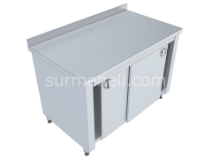 Dolaplı Çalışma Tezgahları Taban Raflı Sürgü Kapılı 60'lık 304 KALİTE PASLANMAZ