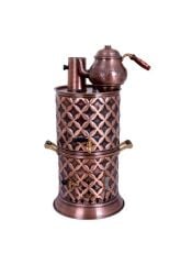 Bakır Odunlu Çay Semaveri 2 Demlikli