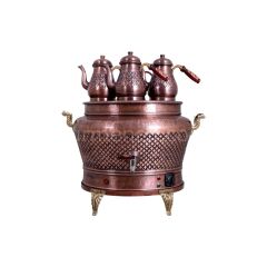 Otantik Oval Bakır Semaver 3 Demlikli Elektrikli