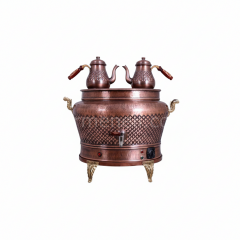 Otantik Oval Bakır Semaver 2 Demlikli Elektrikli