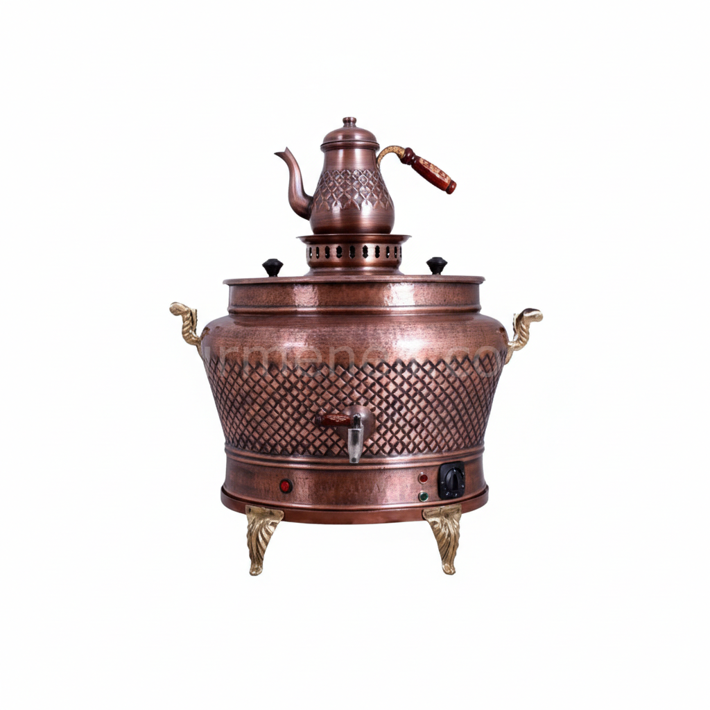 Otantik Oval Bakır Semaver Tek Demlikli Elektrikli