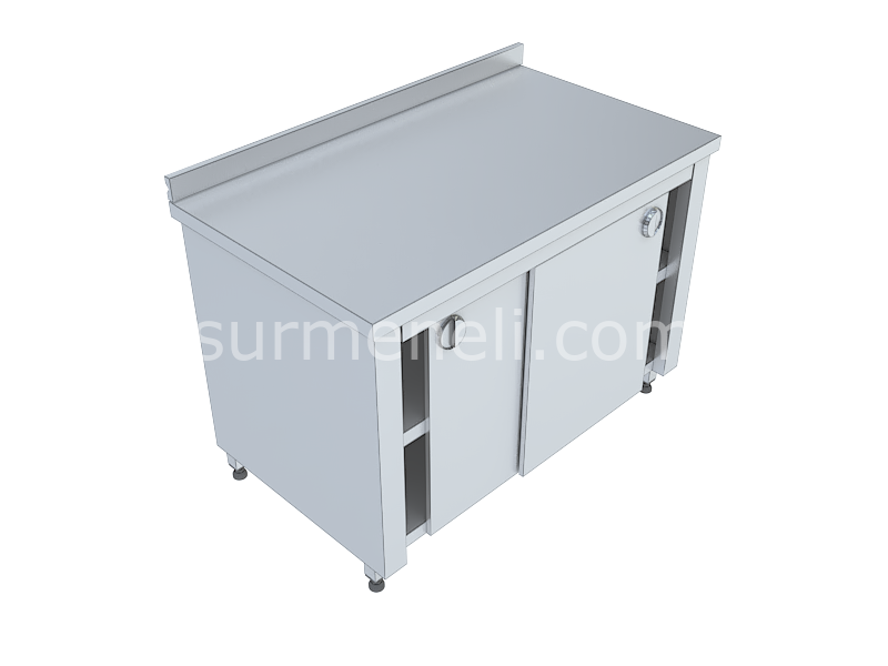 Dolaplı Çalışma Tezgahları Taban ve Ara Raflı Sürgü Kapılı 60'lık 430 KALİTE PASLANMAZ