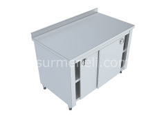 Dolaplı Çalışma Tezgahları Taban ve Ara Raflı Sürgü Kapılı 60'lık 430 KALİTE PASLANMAZ