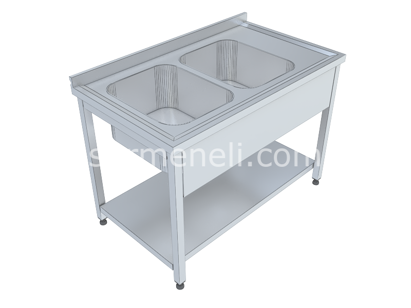 Çift Evyeli Taban Raflı Çalışma Tezgahları 70'lik 304 KALİTE PASLANMAZ