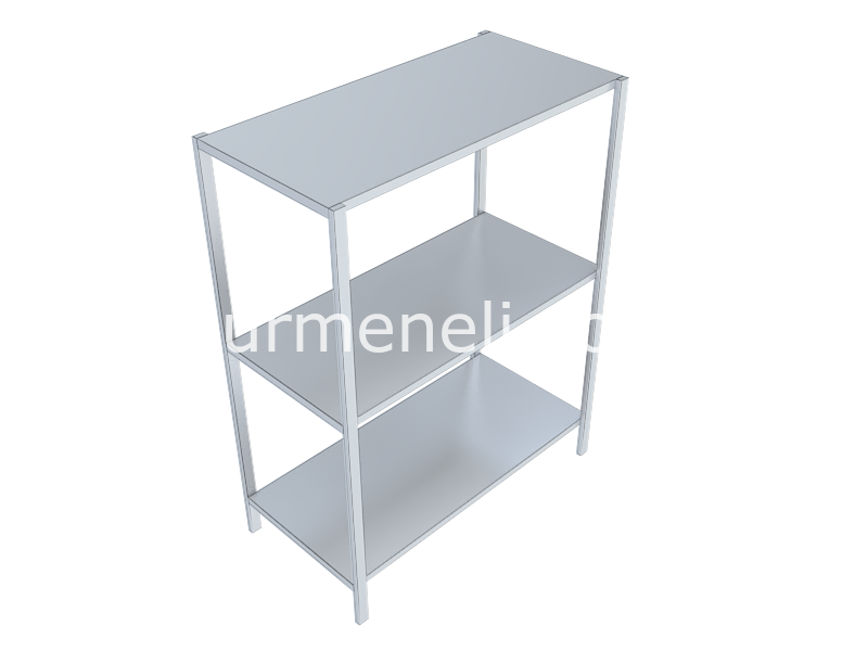 Üç Katlı İstif Rafı Düz veya Delikli Tablalı 50'lik 304 KALİTE PASLANMAZ