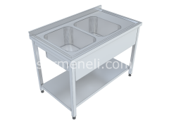 Çift Evyeli Taban Raflı Çalışma Tezgahları 60'lık 304 KALİTE PASLANMAZ