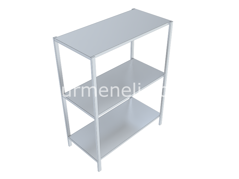 Üç Katlı İstif Rafı Düz veya Delikli Tablalı 60'lık 304 KALİTE PASLANMAZ