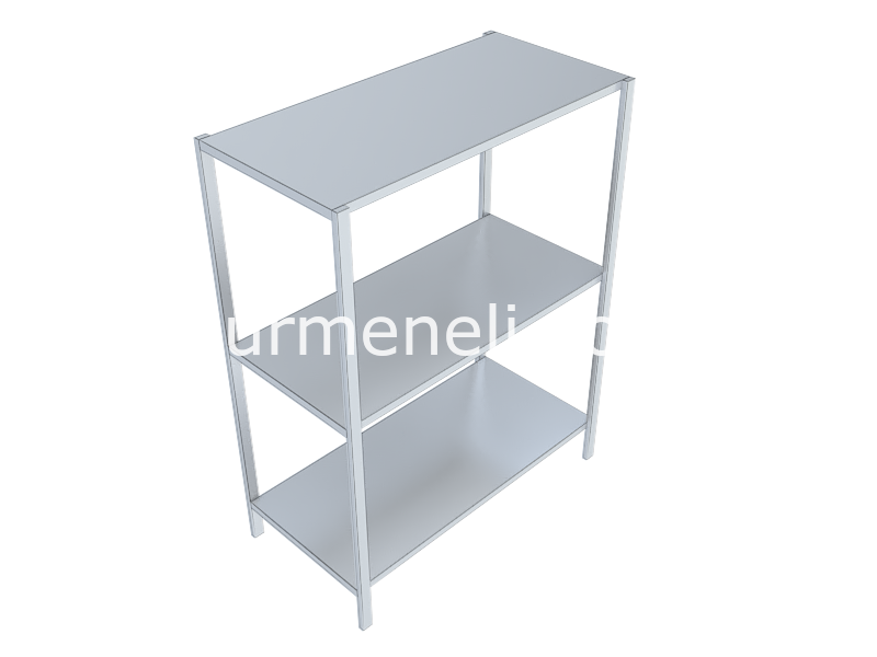 Üç Katlı İstif Rafı Düz veya Delikli Tablalı 60'lık 430 KALİTE PASLANMAZ