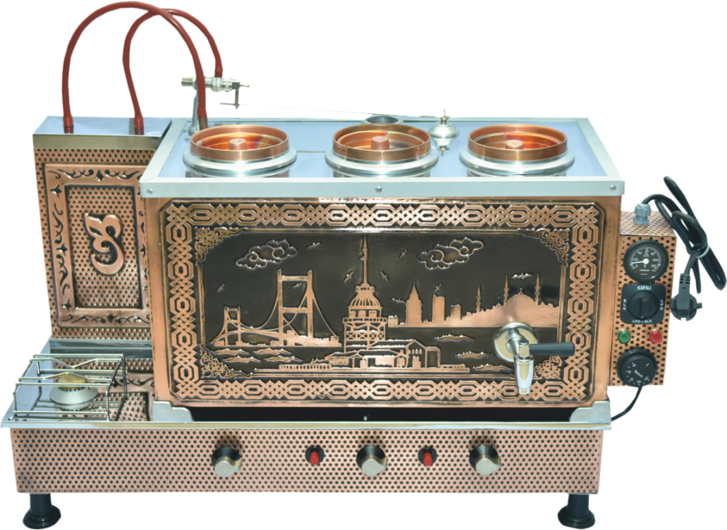 Otomatik Bakır Çay Kazanı Gazlı + Elektrikli 3'lü