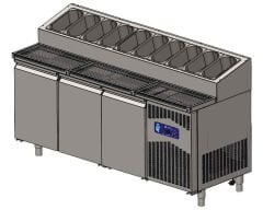 CS.TEK.3.700.KMPK CSA İNOX - UC KAPILI KIRINTILIK CEKMECELI PIZZA HAZIRLIK DOLABI 304 KALITE 1880*700*1090