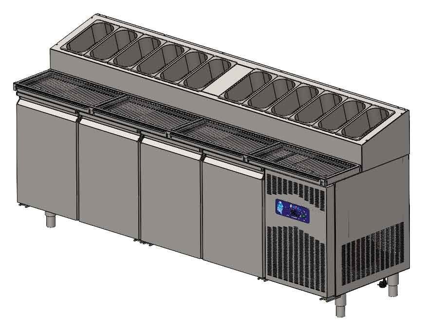 CS.TEZ.4.700.KMPK CSA İNOX - DORT KAPILI KIRINTILIK CEKMECELI PIZZA HAZIRLIK BUZDOLABI 2350*700*1090