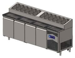 CS.TEZ.4.700.KMPK CSA İNOX - DORT KAPILI KIRINTILIK CEKMECELI PIZZA HAZIRLIK BUZDOLABI 2350*700*1090